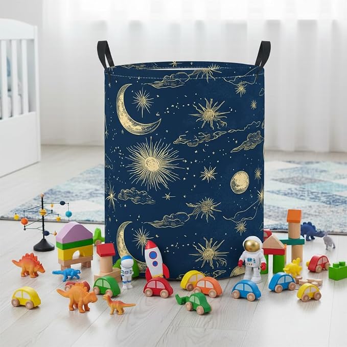 Baby Laundry Basket Baby Nursery Hamper Kids Laundry Basket Toy Storage Bin for Boys Room Decor Gift Baskets for Bedroom Bathroom(Moon Star) - Image 4