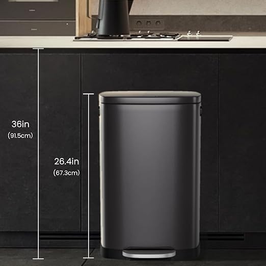 ELPHECO Kitchen Trash Can with Lid Soft Close, 13 Gallon / 50L Stainless Steel Pedal Garbage Can, Heavy-Duty Step Wastebasket with 20 Bags, Removable Bucket, Home Office, Titanium Silver - Image 5