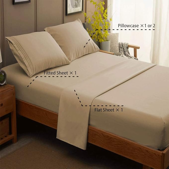 SONORO KATE Bed Sheet Set Super Soft Microfiber 1800 Thread Count Luxury Egyptian Sheets 16-Inch Deep Pocket，Wrinkle and Hypoallergenic-4 Piece (Taupe, Full)