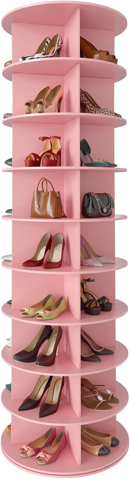 SpaceAid 9 Tier Rotating Shoe Rack Tower, Spinning Shoe Display Lazy Susan, Revolving 360 Shoe Rack Storage Round Carousel, Vertical Handbag Rotate Shoes Closet Organization (9-Tier Pink) by SpaceAid