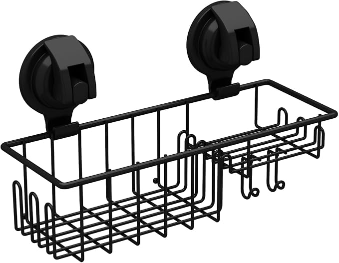 TESOT Suction Cup Shower Caddy, Shower Shelf Soap Dish with Hooks for Sponge, Rust Proof 304 Stainless Steel, Black by TESOT