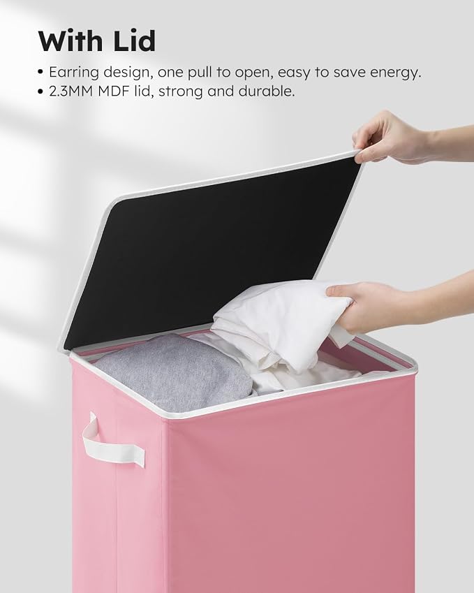 SOLEDI Laundry Hamper with Lid 100L Large & Tall Collapsible Laundry Basket, Clothes Hamper with Bag Removable Easy to Carry, Dirty Hampers for Bedroom, Bathroom, Dorm, College, Pink - Image 6