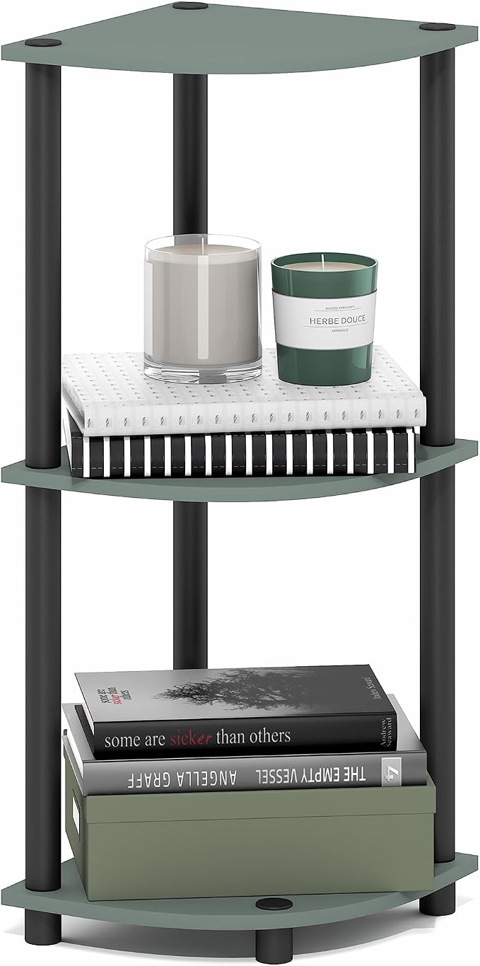 Furinno Turn-N-Tube Corner Shelf, 3-Tier Corner Bookshelf, Display Storage Shelves with Open Shelves, for Organization and Storage, Living Room, Home Office, Garage, Sage Green - Image 3