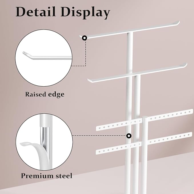 pickpiff White Jewelry Stand Holder Organizer: 12.5" Sturdy Hanger for 80 Pcs Jewelry, Jewlery Tower for Display Necklace, Earring, Bracelet, Watch - Image 5