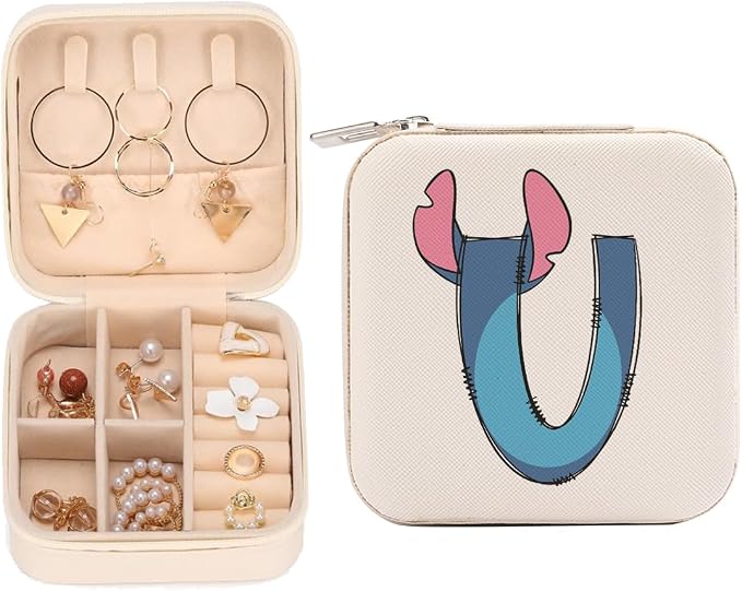 LONGXIN Cute Cartoon Gifts, Initial Travel Jewelry Case Small Jewelry Box Organizer, Personalized Gifts for Women Teen Girls, Birthday Christmas Gifts for Cartoon Lovers, Letter U by LONGXIN