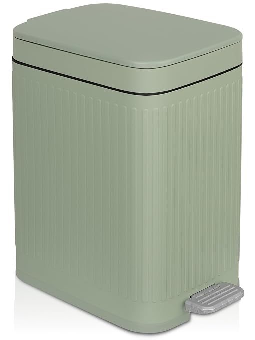 rejomiik Small Bathroom Trash Can with Lid Slim Soft Close Garbage Can Step Wastebasket Container Trash Bin for Office Bedroom Kitchen Living Room (2.6 Gallon Light Green) by rejomiik