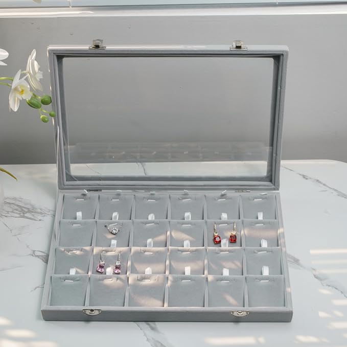 Jewelry Box Necklace Organizer Tray (Grey) Necklace Display Case for Storage Jewelry Display Stand 24 Slot Pendant Holder for Women - Image 2
