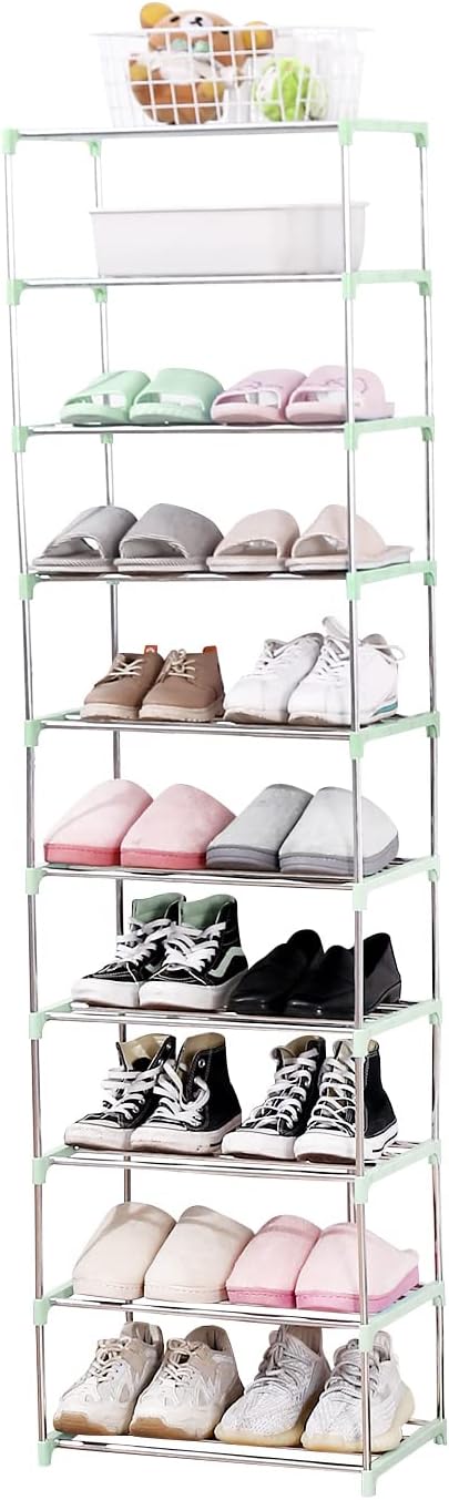 Jucaifu Stackable Small Shoe Rack, Entryway, Hallway and Closet Space Saving Storage and Organization (10-Tier, Green) by Jucaifu