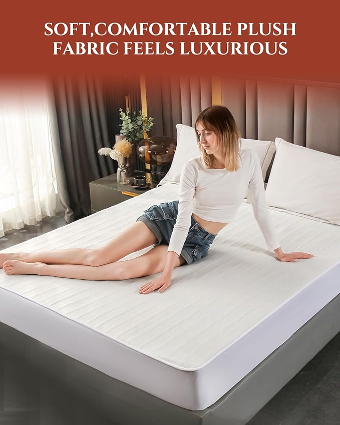Heated Mattress Pad King Size – Electric Heated Bed Pad with Dual Zone Control, Deep Pocket Warming Cover, Thick Underblanket Sheet, Bed Warmer (06 Soft White, 78" x 80")