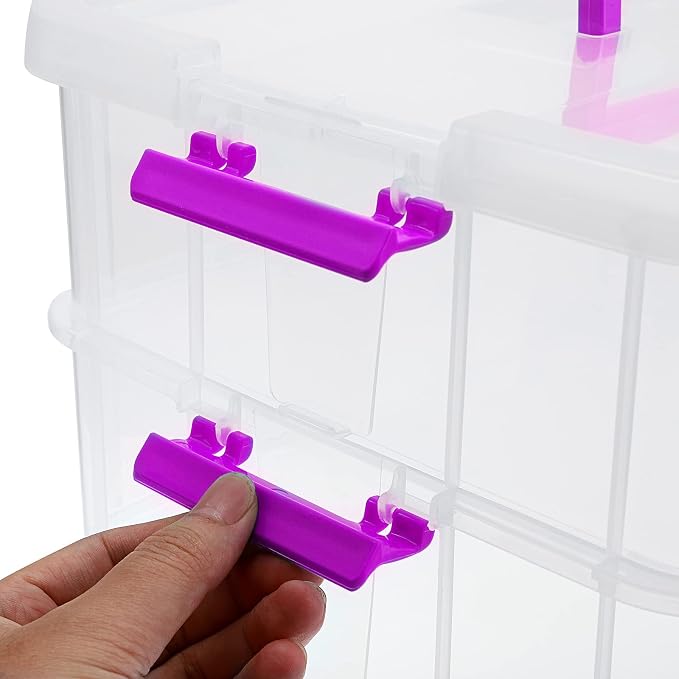 JUXYES 2-Tiers Stack Carry Storage Box With Handle, Transparent Stackable Storage Bin With Handle Lid Latching Storage Container for School & Office Supplies - Image 5