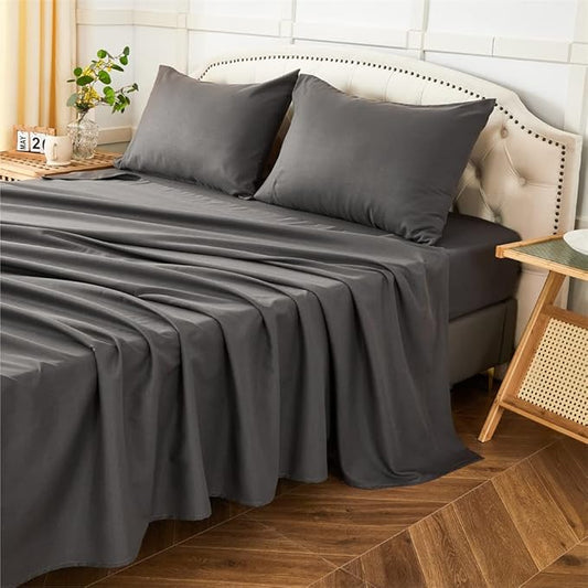 ILAVANDE King Size Sheets Set 4 Piece, Hotel Luxury Super Soft 1800 Series Microfiber Grey Bed Sheets King Set-Wrinkle Free & Breathable-14 Deep Pocket Sheets for King Size Bed(King,Neutral Grey)