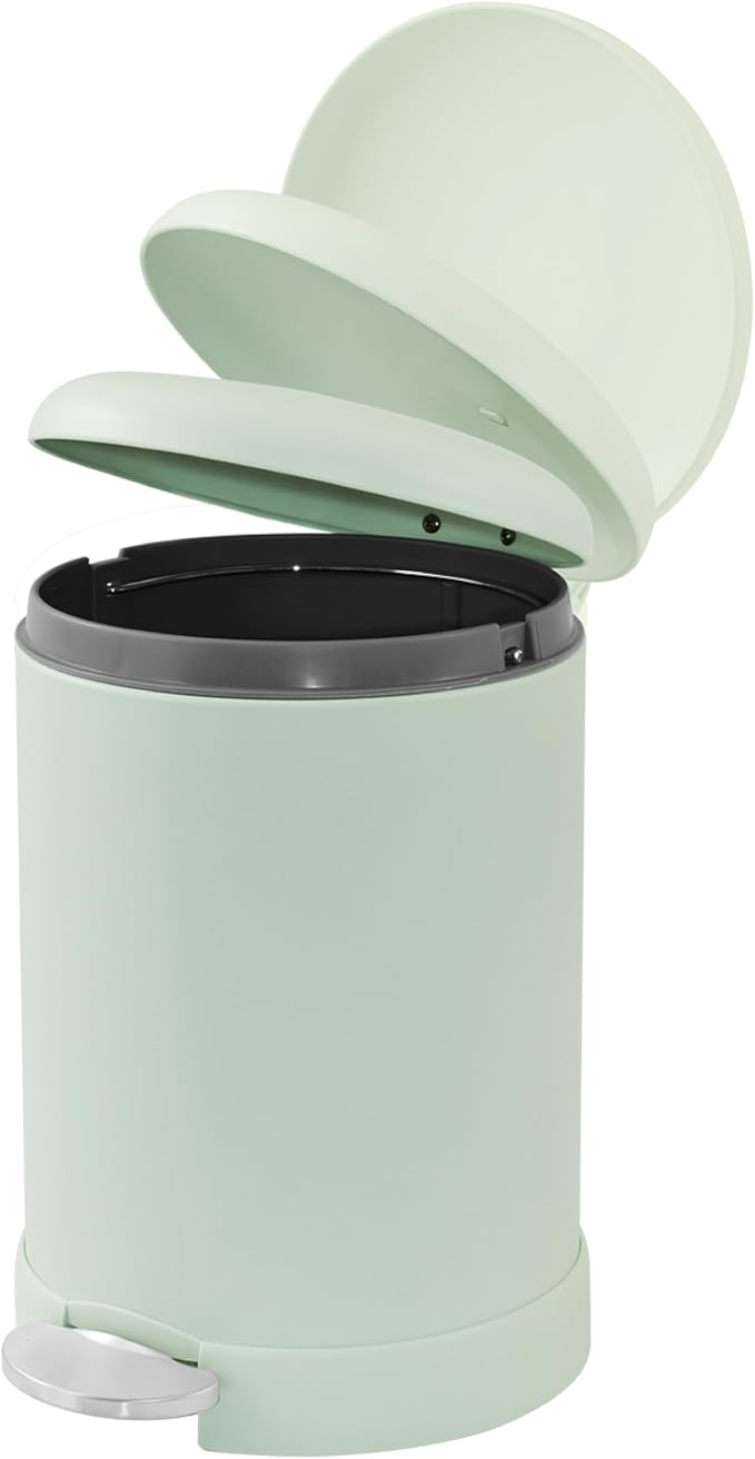 Glad Small Trash Can, 1.2 Gallon | Round Stainless Steel Garbage Bin with Soft Close Lid & Step Foot Pedal | Metal Waste Basket with Removable Inner Bucket, Green - Image 4