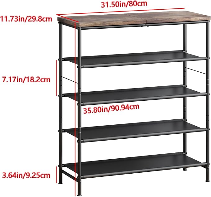 INGIORDAR Shoe Rack Organizer 5 Tier Metal Organizer Shelf with Industrial MDF Board and Layer Fabric for Entryway Closet Bedroom Living Room Garage,Black & Rustic Brown (Black+Rustic Brown, 5 Tier) - Image 5
