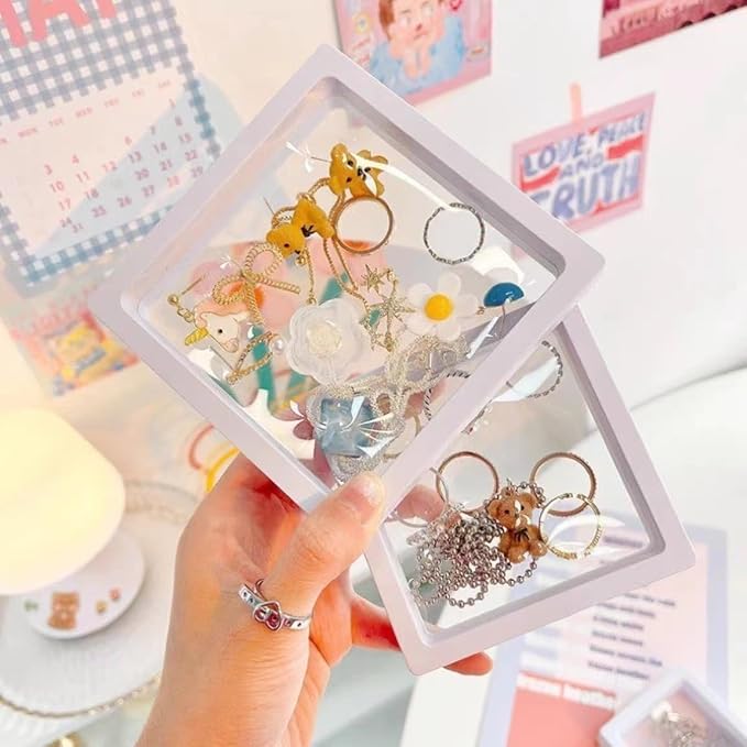 12PCS 3D Floating Frame Display Stand, Jewelry Box, Gift Box, Ornament Organizer, Small Travel Jewelry Box, PE Film Anti-Oxidation, Suspended Display Box Stackable (White, 4.33 * 4.33) - Image 2