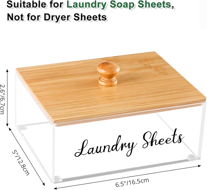Acrylic Laundry Sheet Holder with Bamboo Lid, Laundry Detergent Sheet Container/Holder/Dispenser, laundry Room Organization and Storage - Image 2