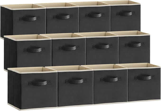 Lifewit Storage Cubes, Foldable Decorative Fabric Storage Baskets for Organizing Home Organizers with Handles for Shelves, Closet, 13 Inch Bins, 36L Black, 12 Packs by Lifewit