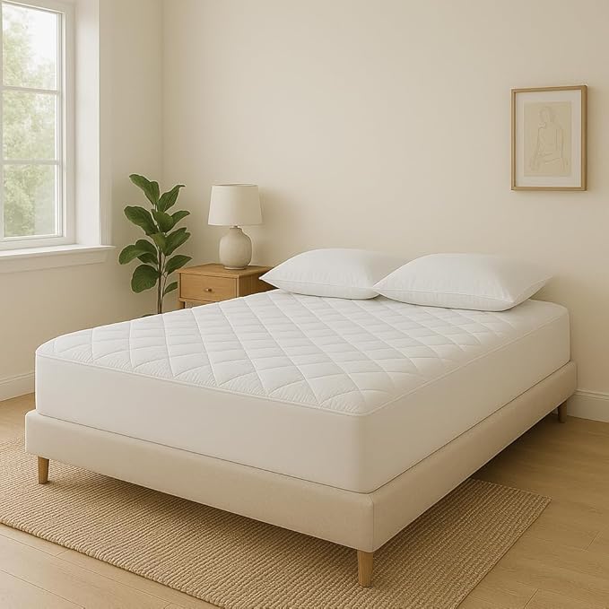 Lincove Quilted Fitted Mattress Pad King Size – 100% Cotton Shell, Microfiber Fill, Elastic Fitted Mattress Protector - Machine Washable and Dryer Safe Mattress Topper