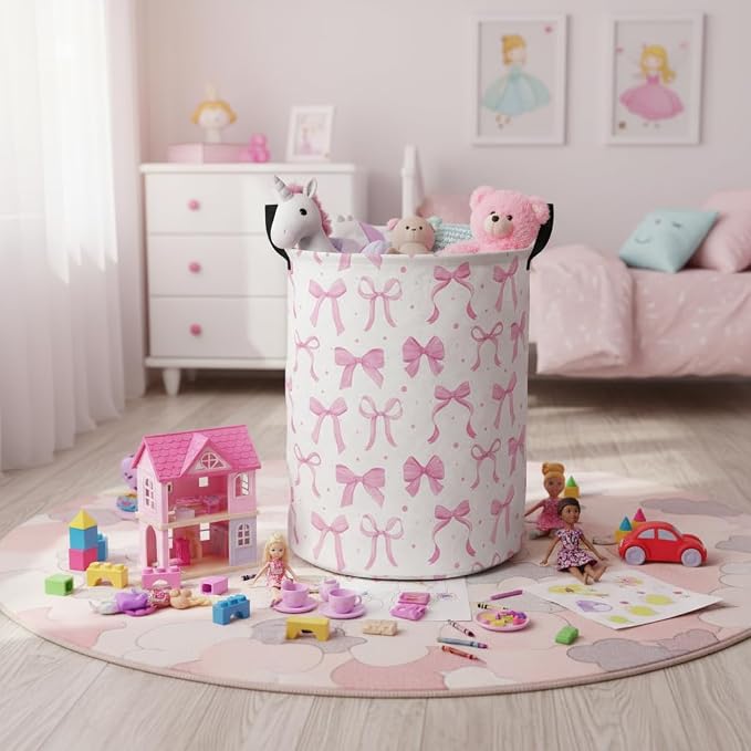 HIYAGON Baby Laundry Basket Baby Hamper for Nursery Girl Kids Butterfly Hamper Cute Kids Toys Storage Bin Organizer Butterfly Room Decor for Home(Dreamy Bowknot) - Image 4