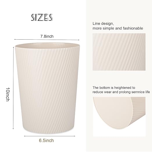 UUJOLY Small Trash Can Wastebasket Garbage Can Container Bins for Bathrooms, Laundry Room, Kitchens, Offices, Kids Rooms, Dorms (Beige) - Image 2