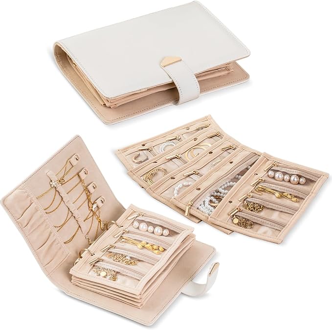 Travel Jewelry Organizer - Waterproof Leather Portable Jewelry Case for Women with Transparent PVC & Suede Lining, Compact Jewelry Storage for Earrings Necklaces Rings by Unknown