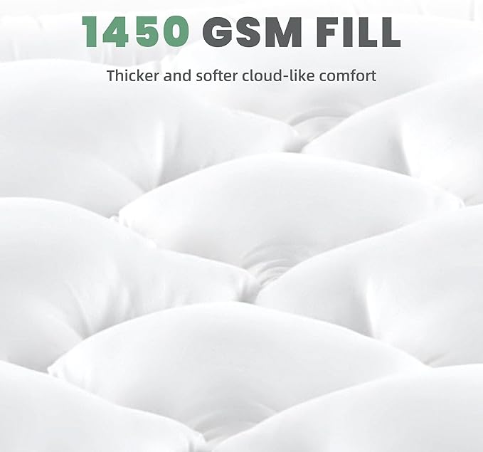 BDEUS Queen Mattress Pad, Extra Thick 1450GSM Mattress Topper, Four Leaf Clover Soft Mattress Protector Cover with 21" Deep Pocket for Back Pain Relief, 3D+7D Down Alternative Fill Overfilled, White