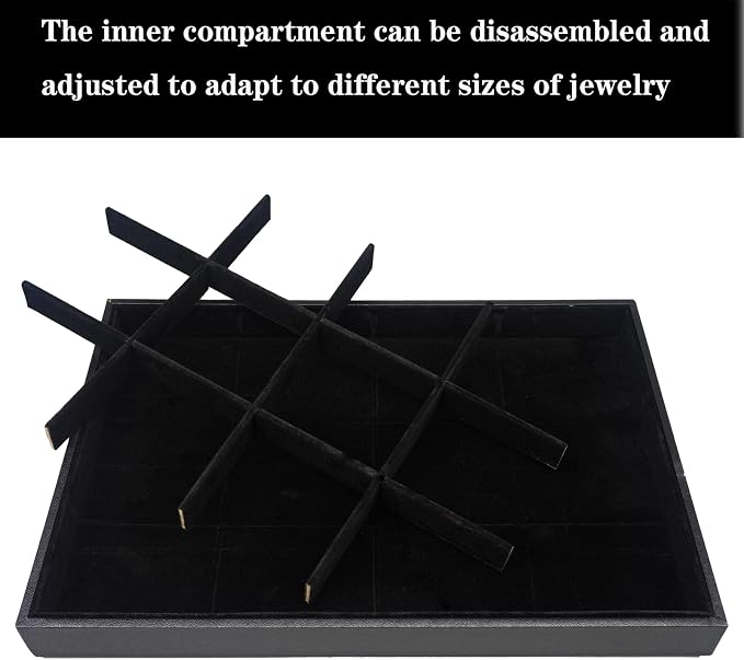 Large Velvet Jewelry Tray, Drawer Organizer for Jewelry in Dresser, Stackable Jewelry Drawer Organizer Inserts for Earring Necklace Bracelet Rings(Black,12grid) - Image 3