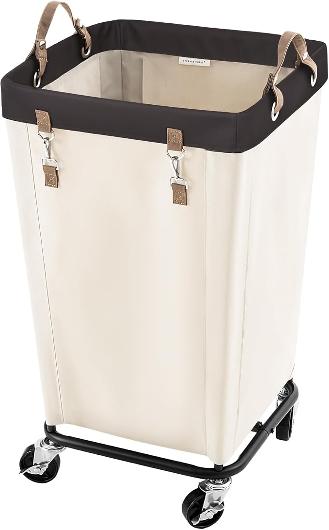 StorageWorks 110L Laundry Basket with Wheels, Large Rolling Hampers for Clothing Organizer, Dirty Clothes Basket for Hotel, Home, Closet, Dorm, Beige by StorageWorks