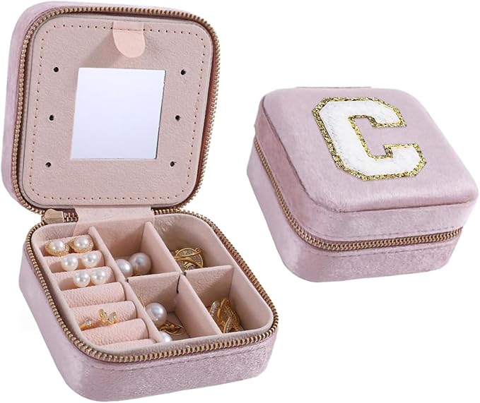 Gifts for Women Teen Girls - Small Travel Jewelry Box Jewelry Case Personalized Birthday Gifts for Women Teenage Teen Girls Her Mom Friend Female Friends Sister Teacher Initial C by HKDSGF