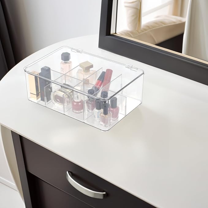 ZEXALOR Clear Tea Bag Organizer, Dresser Organizers Drawer Organzier Storage Container with Removable Dividers, Plastic Storage Bin with Lid, Organizer for Scarves Ties Bras - Image 7