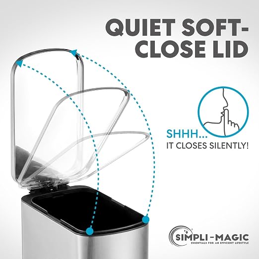 SIMPLI-Magic 6L/1.6G Stainless Steel Bathroom Trash Can with Hands-Free Foot Pedal, Quiet Soft-Close Lid, Compact Space-Saving Size - Image 4