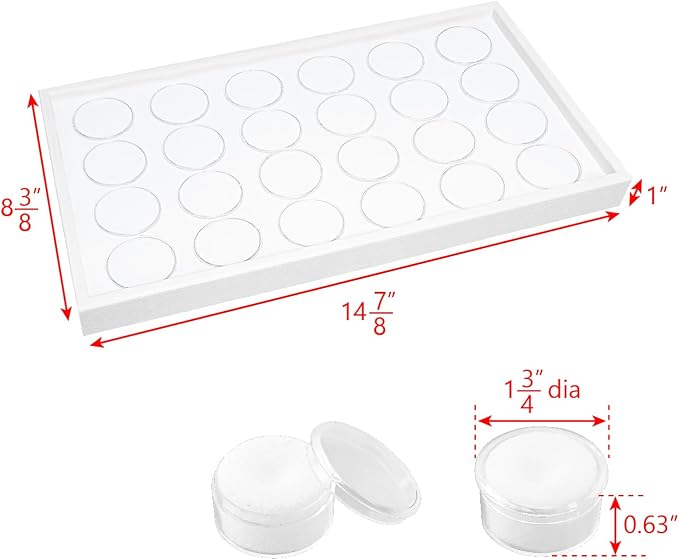 Ikee Design 24 Gem Showcase Stackable Jewelry Display Tray for Collectibles, Rock Storage Box Gemstones Bead Storage Jars, White Foam, White Tray, 14 7/8W x 8 3/8D x 1H in - Image 2