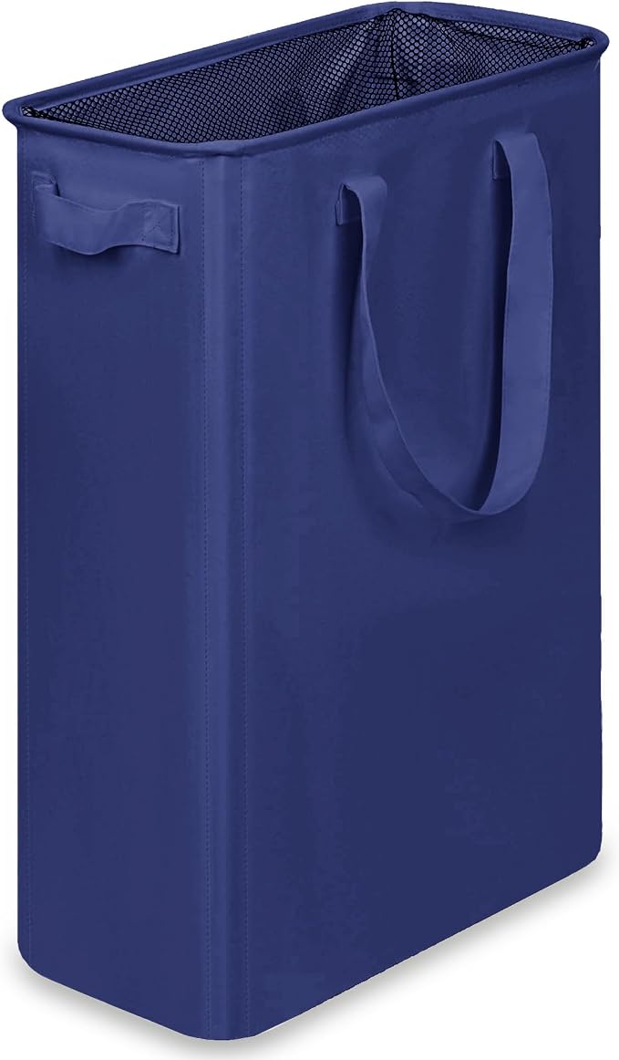 efluky Slim Laundry Basket, Narrow Laundry Hamper with Handles, Collapsible Dirty Clothes Hamper, Tall Laundry Bin for Laundry Room, Dorm and Bedroom, 12.7 Gallons(48L) Blue by efluky