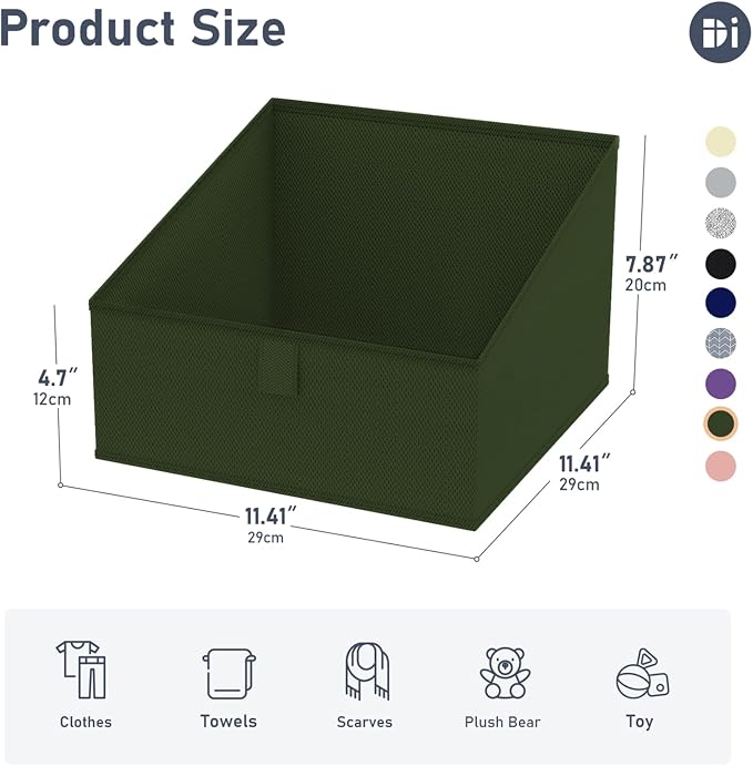 DIMJ Closet Storage Bins 8 Pack - Fabric Trapezoid Closet Organizer Bin, Foldable Storage Baskets for Shelves, Closet Shelf Organizer, Clothing Storage Box for Toys, Books, Towel, Clothes, Green - Image 2