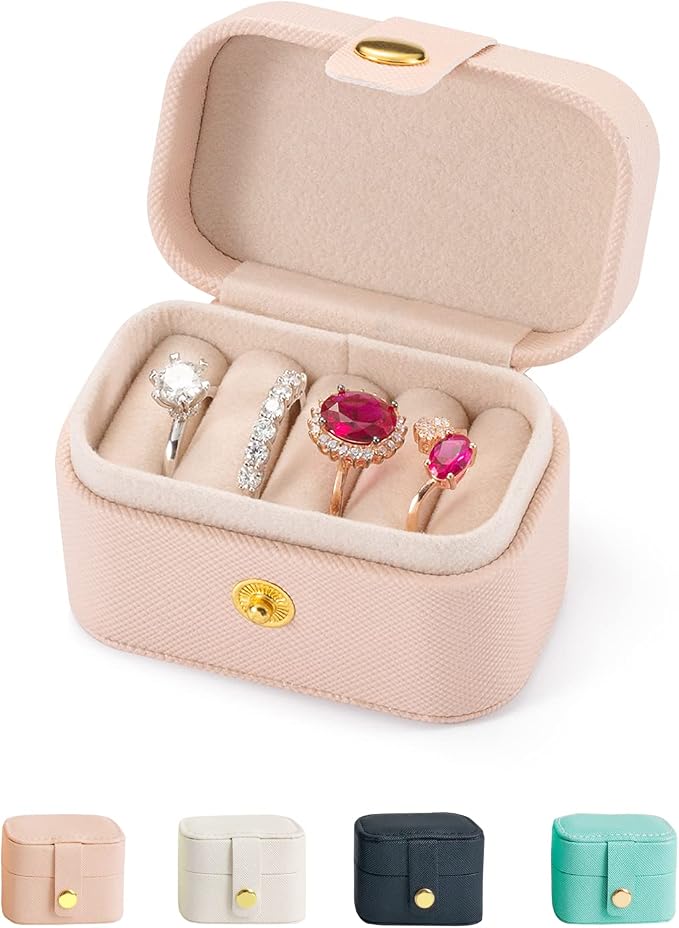 Travel Jewelry Ring Case,Small Jewelry Ring Box,Ring Holder,Mini Jewelry Case Portable Storage Case, for Women Girls, for Travel,Business,Wedding,Bridesmaid Gift(Pink) by VOMNA