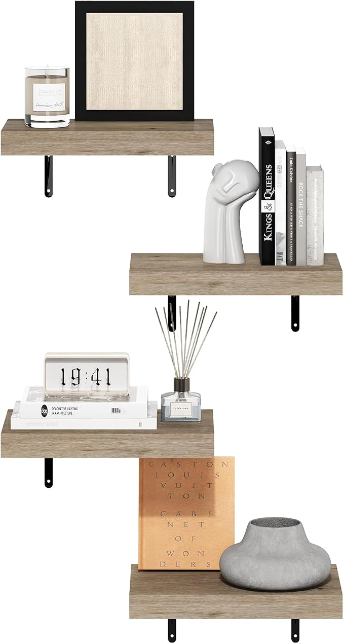 Furinno Tanna Floating Shelves for Wall Set of 4, 15-Inch Wall Shelf, Triple Thick Floating Mounted Shelf, for Bathroom, Home Office, Living Room, Natural - Image 4