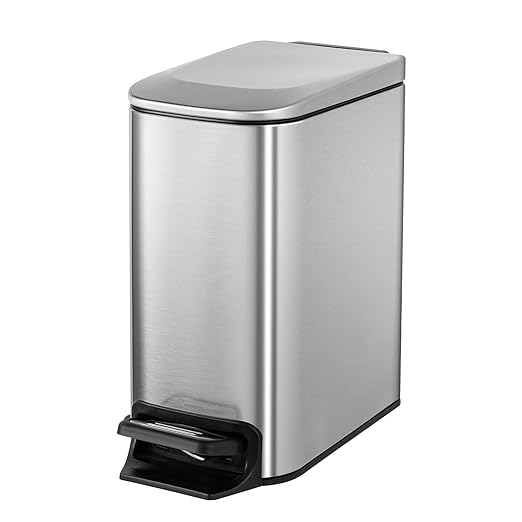 Cesun Small Bathroom Trash Can with Lid Soft Close, Step Pedal, 6 Liter / 1.6 Gallon Stainless Steel Mini Garbage Can for Office, Outdoor Trash Bin with Removable Inner Bucket (Silver) by Cesun
