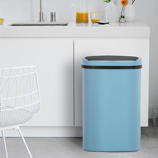 BestOffice | 13 Gallon Plastic Trash Can with Lid | Blue | Automatic Touchless Garbage Can | Odor Control | Modern Oval Design | Easy to Clean | Fits Any Kitchen, Bathroom, Office or Home - Image 6