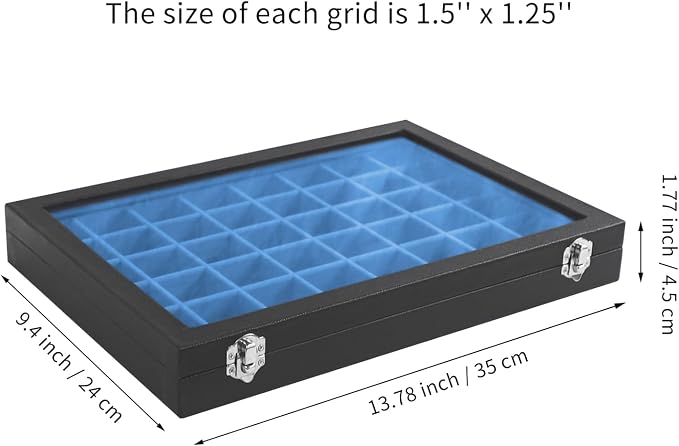 Stratalife Jewelry Organizer 48 Grid Jewelry Tray with Clear Lid Dust-proof Velvet Earring Organizer Necklace Rings Holder Display Drawer Storage Case for Women Blue Black - Image 4