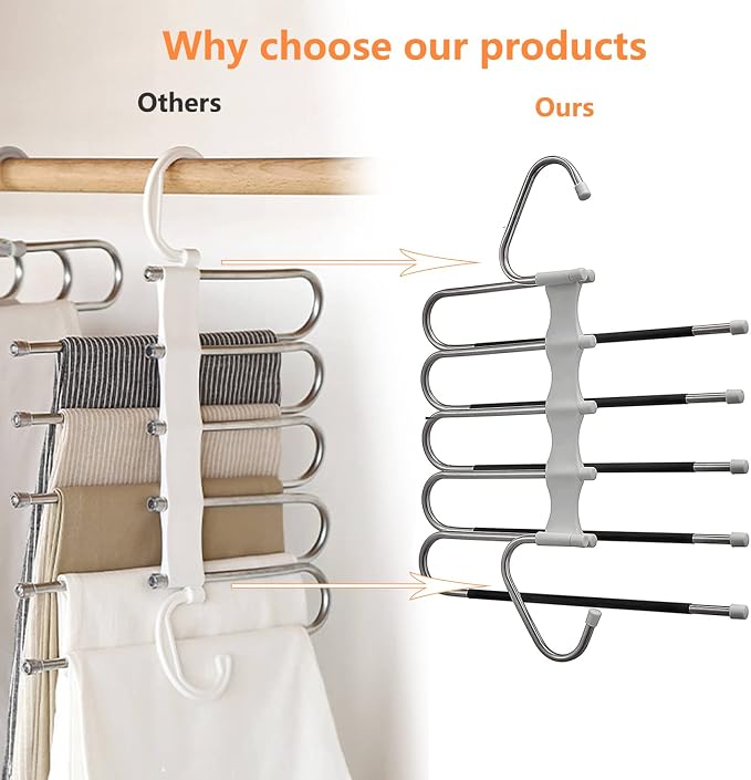 Upgrade Azeroth Pants Hangers 4 Pack Space Saving S-Type Stainless Steel Clothes Pants Hangers,Anti-Slip Design,Clothes Closet Storage Organizer for Pants Jeans Trousers Skirts Scarf - Image 5