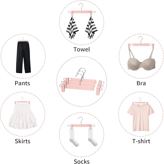 Skirt Hangers，Pants Hangers with Clips，360 ° Swivel Hooks Space Saving Hangersfor Pants, Skirts, Clothes, Jeans (30 Pack, Pink) - Image 6