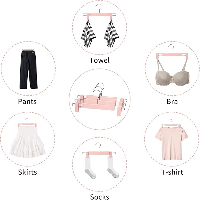 Skirt Hangers 20 Pack, Pants Hangers with Clips，360 ° Swivel Hook Space Saving Hangersfor Pants, Skirts, Clothes, Jeans，Pink - Image 6