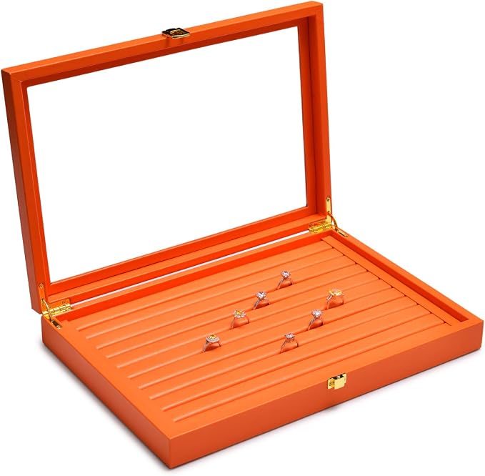 Oirlv Premium Leather Jewelry Display Tray with Acrylic Lid Ring Earrings Organizer Box Clear Lid Drawer Insert for Women - Image 2