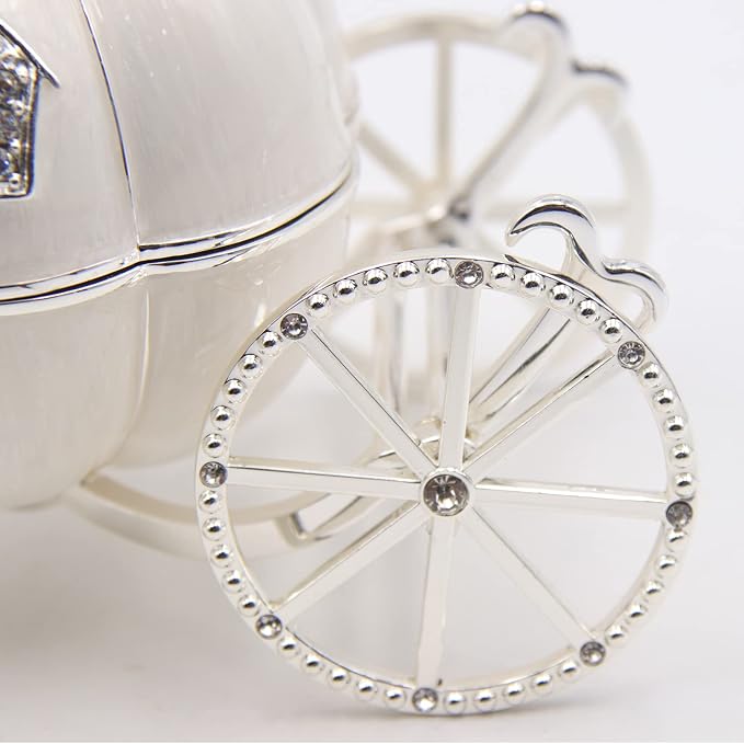 LASODY Crystal Cinderella Pumpkin Carriage Decorative Hinged Jewelry Trinket Box Unique Gift for Family,Jewelry Chests Wedding Valentine‘ Day, Mother’s Day Gifts (Small, Pumpkin Car Jewelry Box) - Image 6