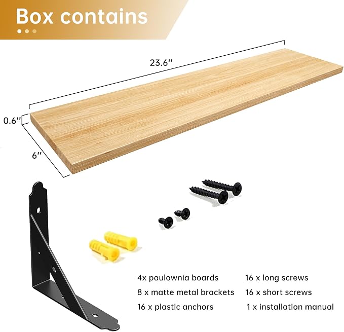 ROMGUAR CRAFT Wood Floating Shelves Set of 4, Rustic Storage Decor Wall Shelves, Wall Mounted Shelf for Living Room, Bedroom 23.6" x 6", Natural - Image 3