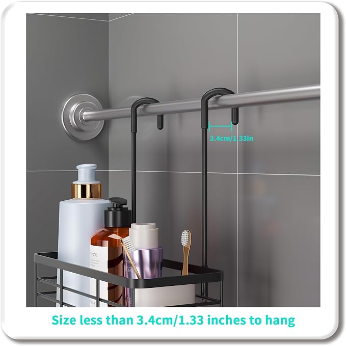 HapiRm Hanging Shower Caddy Organizer - No Drilling Shower Organizer with Hooks, Rustproof & Waterproof 304 Stainless Steel Bathroom Shelves - Black (1 Basket) - Image 5