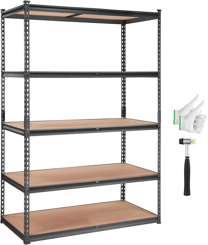 VEVOR Storage Shelving Unit, 5-Tier Adjustable Storage Shelves, 48" L x 24" W x 72" H Heavy Duty Garage Storage Shelves, Metal Shelves for Kitchen Pantry Basement Bathroom Laundry by VEVOR