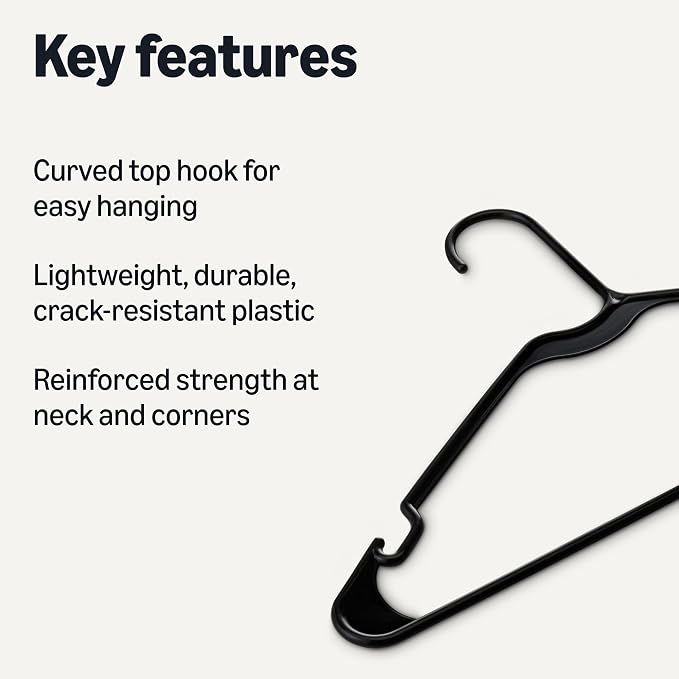 Amazon Basics Space Saving Plastic Clothes Hangers, Sturdy Closet Organizer for Shirts and Jackets, Adult Size, Black, 50-Pack - Image 2