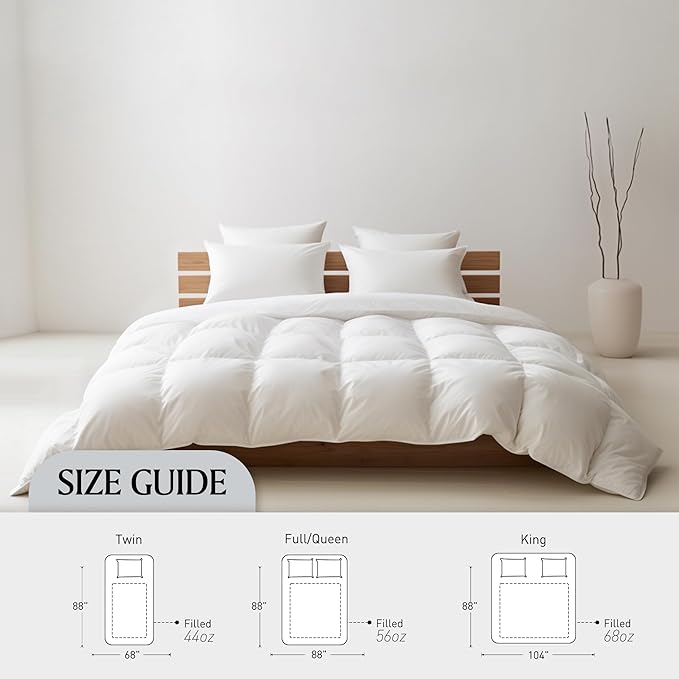 Royal Luxe Goose Feather Down Fiber Comforter - Queen Size Duvet Insert, 100% Cotton Cover All Season Comforter Ultra Soft Luxurious Hotel Bedding, 88”x88”