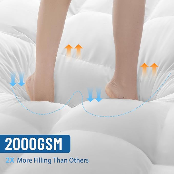 4 Inch Memory Foam Mattress Topper, Cooling Extra Thick 2000 GSM Pillow Top Mattress Pad for Back Pain Relief,Soft Breathable Mattress Cover for Fluffy Shredded Memory Foam Filled,(Queen, 60"x80")