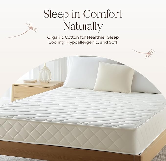 100% Cotton Organic Mattress Pad - Breathable & Cooling Mattress Protector Cal King - Premium 300GSM Quilted and Machine Washable - Fairtrade & GOTS Certified Bed Protector (White, Cal King)